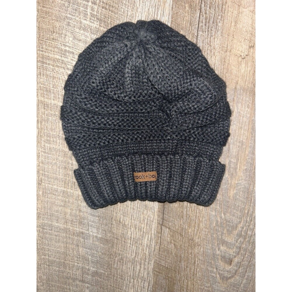 Brook Bay Beanie Hat Womens Charcoal Gray Slouchy Cable Knit Winter Stocking Cap